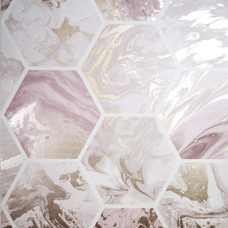 Arthouse Marbled Hexagon Geometric Pink Rose Gold Metallic Marble Wallpaper